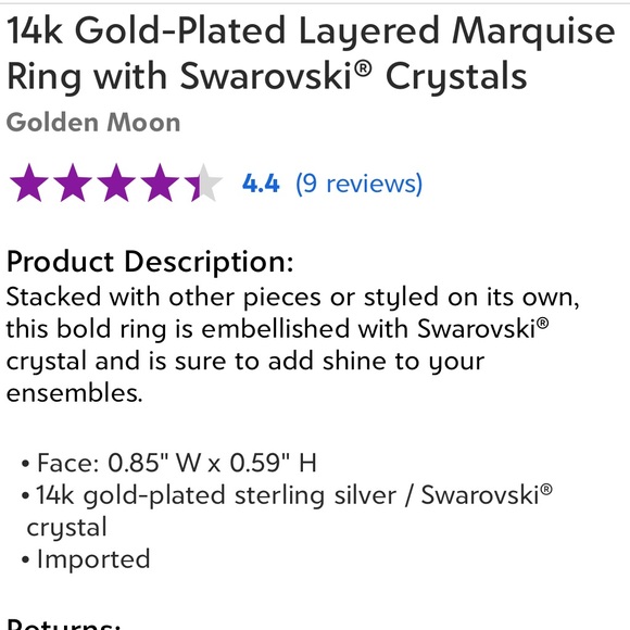 Layered Marquise Ring with Swarovski Crystals NWT - Picture 3 of 3